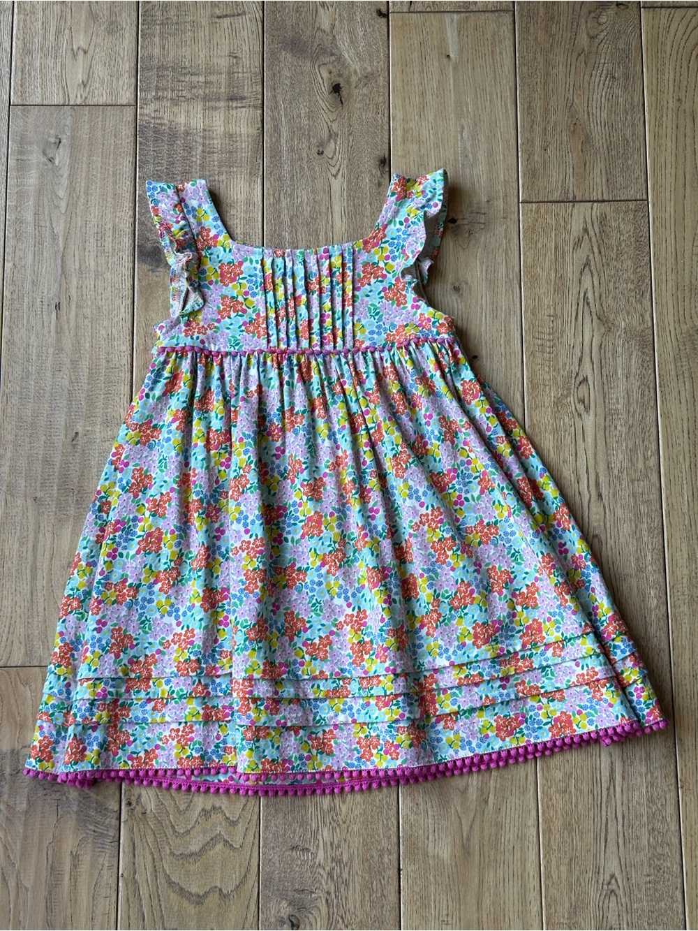 Mini Boden Frill Sleeve Multi Floral Jersey Dress size 3-4